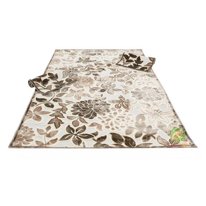 Set 3 Covoare Dualhome Defne Camil Crem, 1 bucata 160x220 cm, 2 bucati 60x120 cm