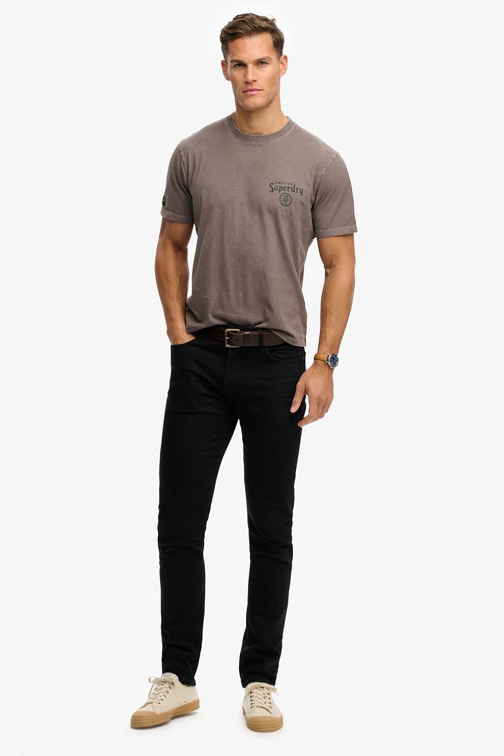 Superdry & Co, Tricou cu decolteu la baza gatului si imprimeu, Violet prafuit, M
