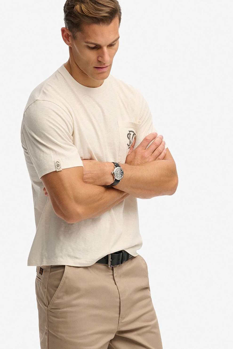 Superdry & Co, Tricou din bumbac cu buzunar pe piept, Crem, L