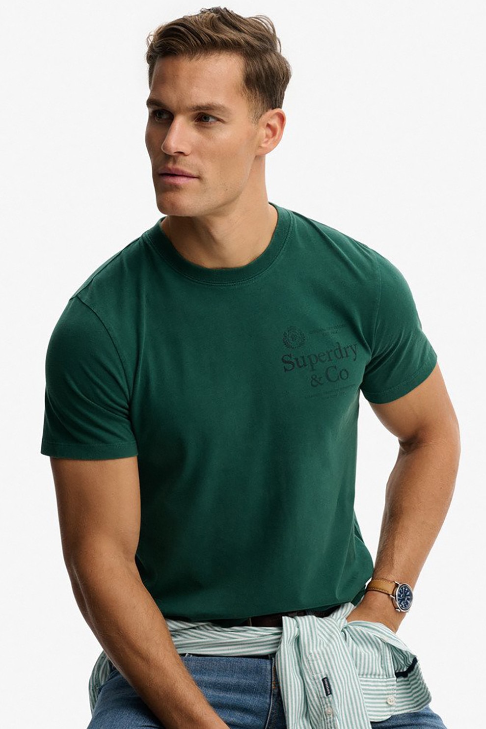 Superdry & Co, Tricou cu imprimeu logo, Verde englez, L