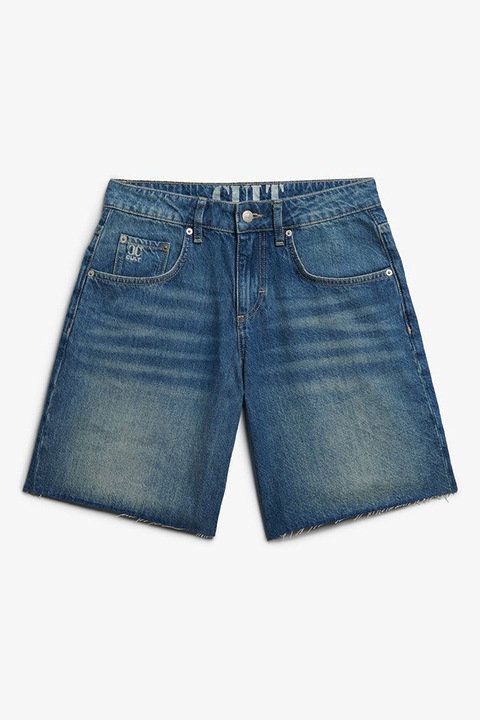 Superdry & Co, Blugi scurti cu aspect decolorat, Alb fildes/Albastru inchis