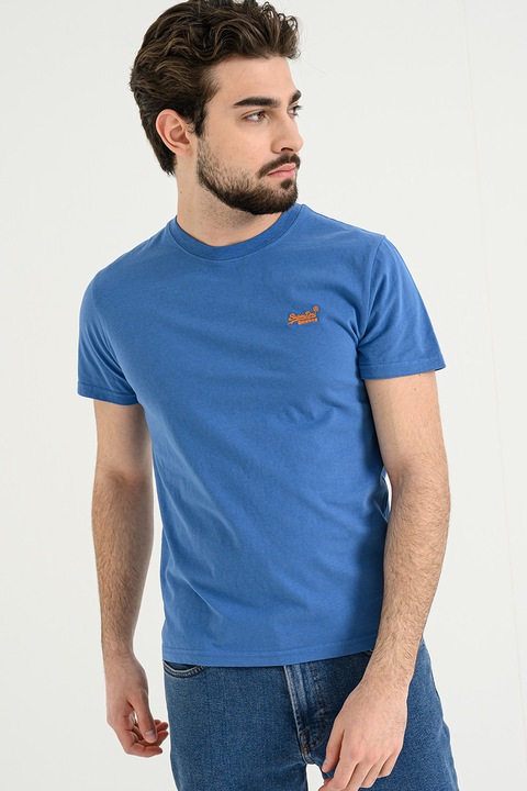 Superdry & Co, Памучна тениска Essential с лого, Мандарина/Кралско Синьо