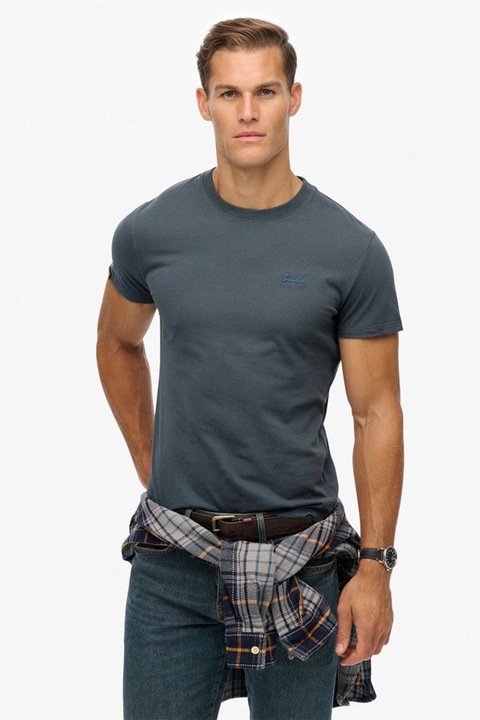 Superdry & Co, Памучна тениска Essential с лого, Прашно синьо