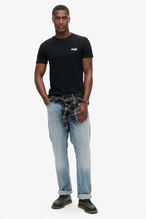 Superdry & Co, Памучна тениска с лого, Черен
