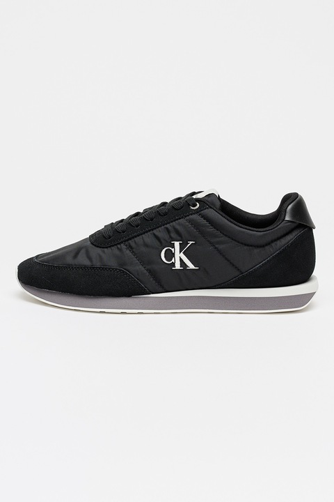 CALVIN KLEIN JEANS, Pantofi sport cu insertii din piele intoarsa Retro Runner, Negru/Alb optic
