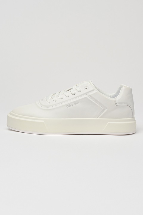 CALVIN KLEIN JEANS, Кожени спортни обувки с лого, Мръснобял