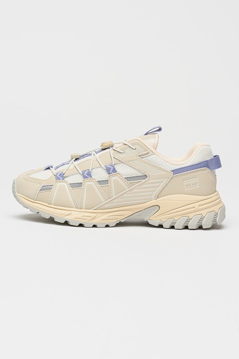 Tommy Jeans, Pantofi sport cu insertii de plasa Outdoor, Albastru lavanda/Alb murdar/Bej deschis