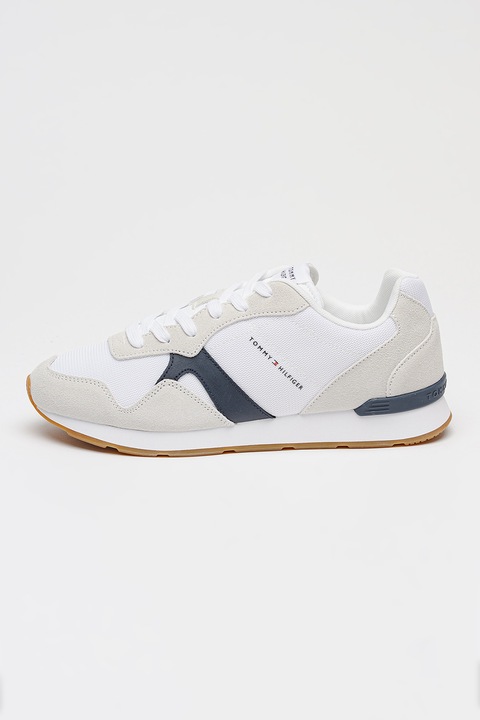 Tommy Hilfiger, Маратонки с велур, Светло кафяво/Бял/Тъмносин