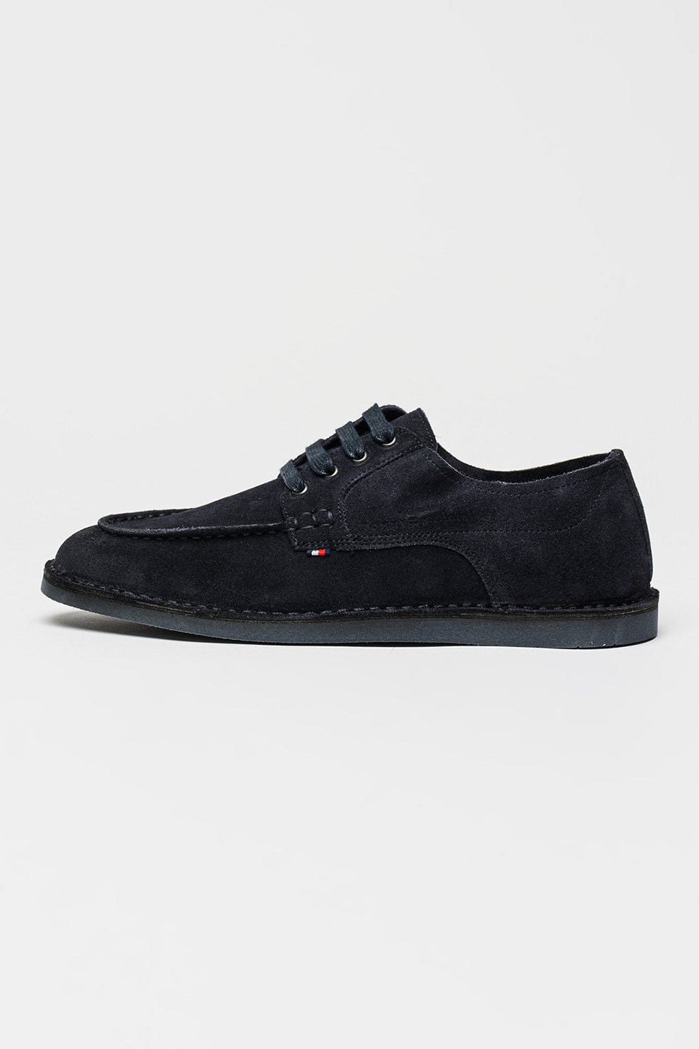 Tommy Hilfiger, Pantofi derby de piele intoarsa Stitchdown, Negru, 40