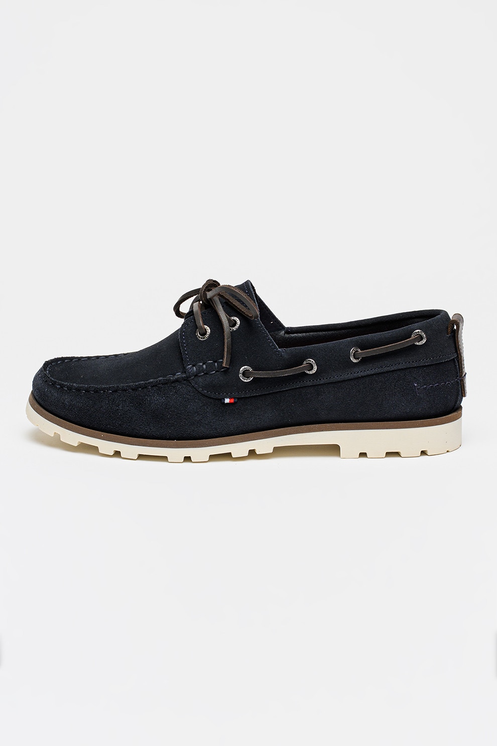 Tommy Hilfiger, Pantofi boat de piele intoarsa, Albastru ultramarin, Alb murdar, 43