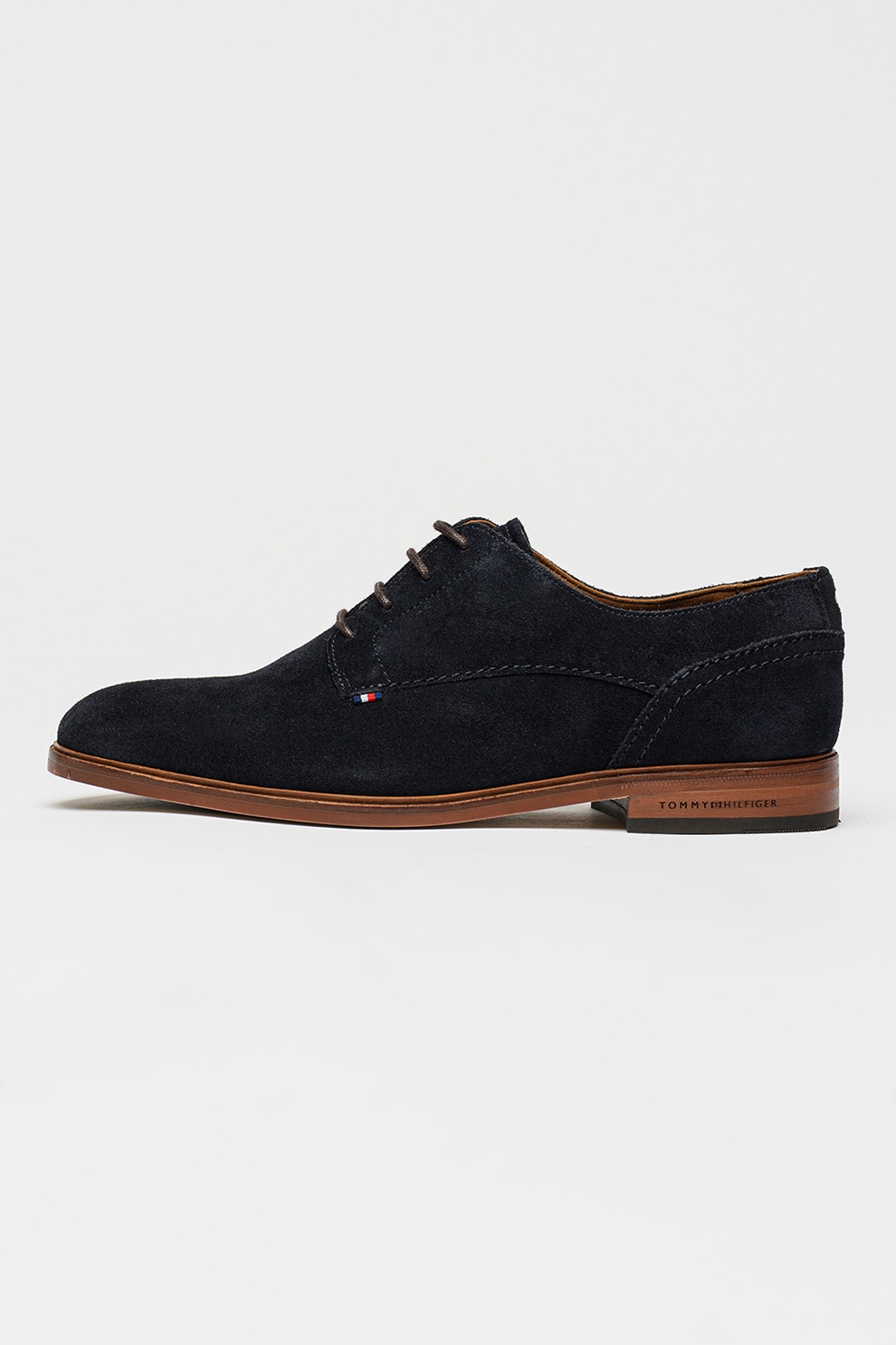 Tommy Hilfiger, Pantofi Derby de piele intoarsa, Negru, Caramel, 43