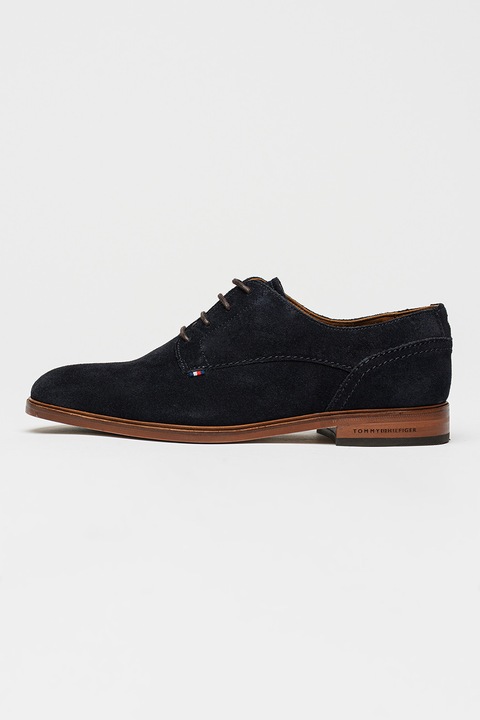 Tommy Hilfiger, Велурени обувки Derby, Черен/Карамел