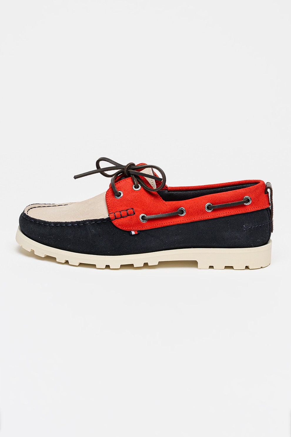 Tommy Hilfiger, Pantofi boat de piele intoarsa, Rosu, Bleumarin, 42