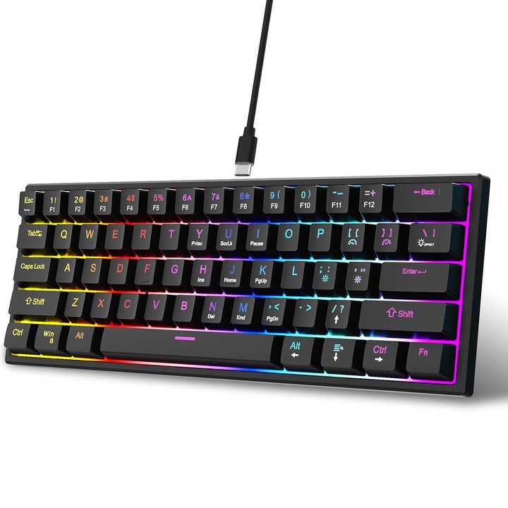 BOMSTOM mechanikus gamer billentyűzet, RGB LED világítás, 29X10X4CM, fekete