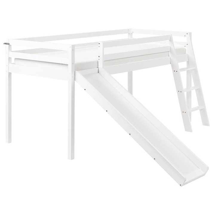 Pat supraetajat mediu Lemn de pin Staple 90 x 200 cm cu tobogan Alb