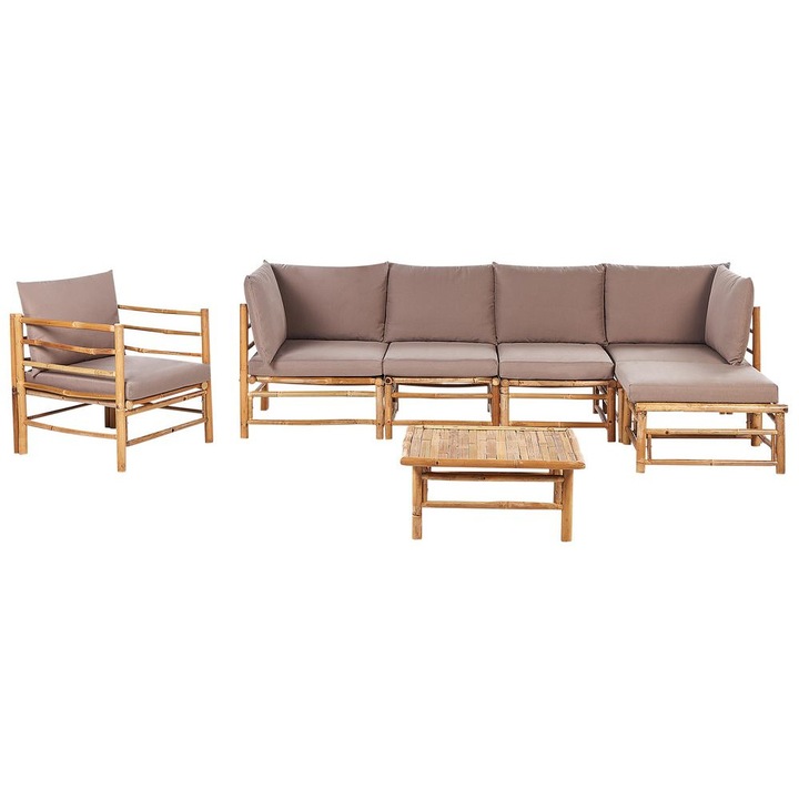 Set lounge pentru gradina cu 6 locuri Cerreto Stanga Lemn de bambus Taupe