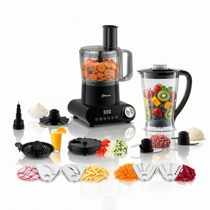 Кухненски робот STARCREST, 1500W, Купа 2.5L, 10 Аксесоара, Черен