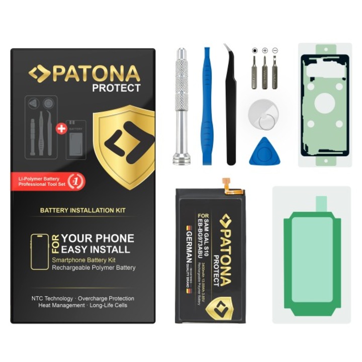 PATONA PROTECT akkumulátor Samsung Galaxy S10 EB-BG973ABU készülékhez, telepítőkészlettel