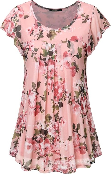 Bluza lejera pentru femei, subtire, respirabila, maneci scurte, Roz cu flori 3XL