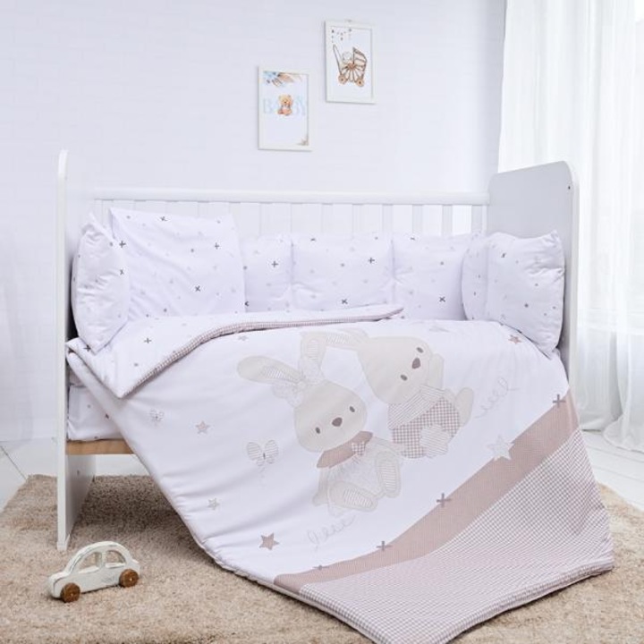 Set lenjerie 7 piese, Lorelli, Lily, bumbac ranforce, pentru paturi 60 x120 cm, Honey Bunny Beige