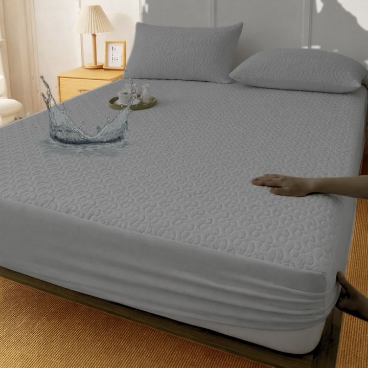 Vízálló steppelt matracvédő gumival 160x200cm és 2 db párnahuzat 50x70cm, Különleges Ágyneműk, Világosszürke