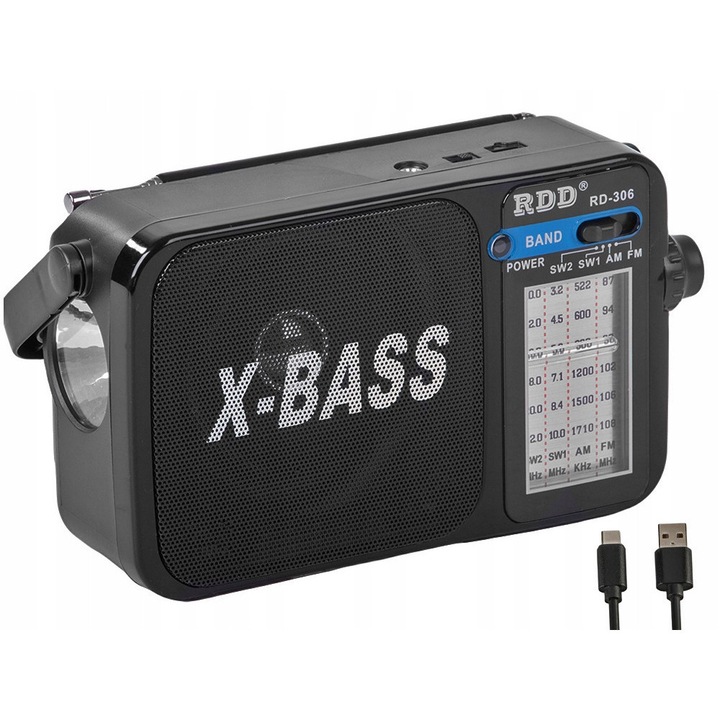 Radio portabil RDD, RD-306, FM/AM/SW, functie X-BASS, negru