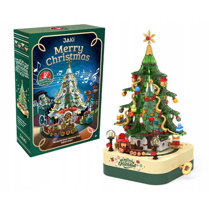 Set de constructie, brad de Craciun si tren, 558 piese, 15x15x35cm