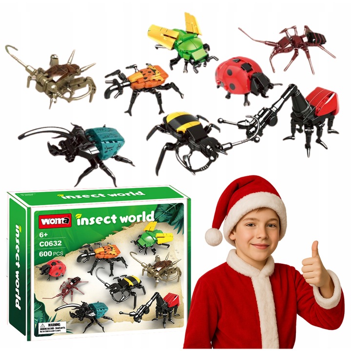 Építőkészlet, 8 rovar modell, 600 darab, ABS anyag, 26x7x21cm