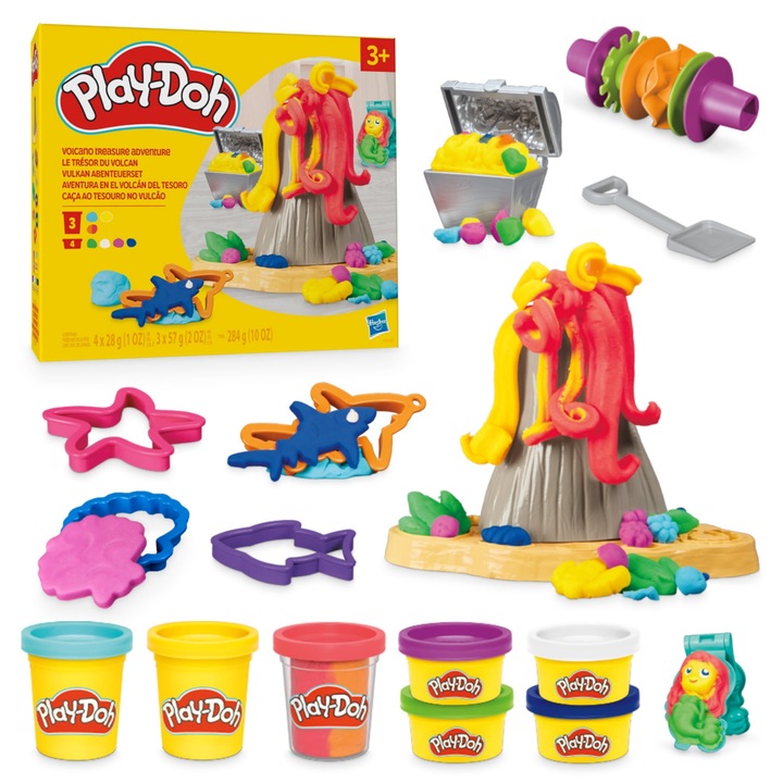 Set Play-Doh plastilina vulcanica cu Comori, 7 tuburi, culori multiple, 3+ ani