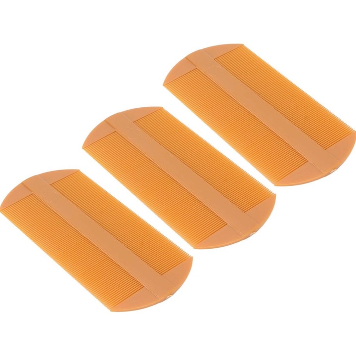 Set 3 Piepteni pentru paduchi, design dublu, dinti rotunjiti, antialunecare, plastic rezistent, Lunniquee®, Galben