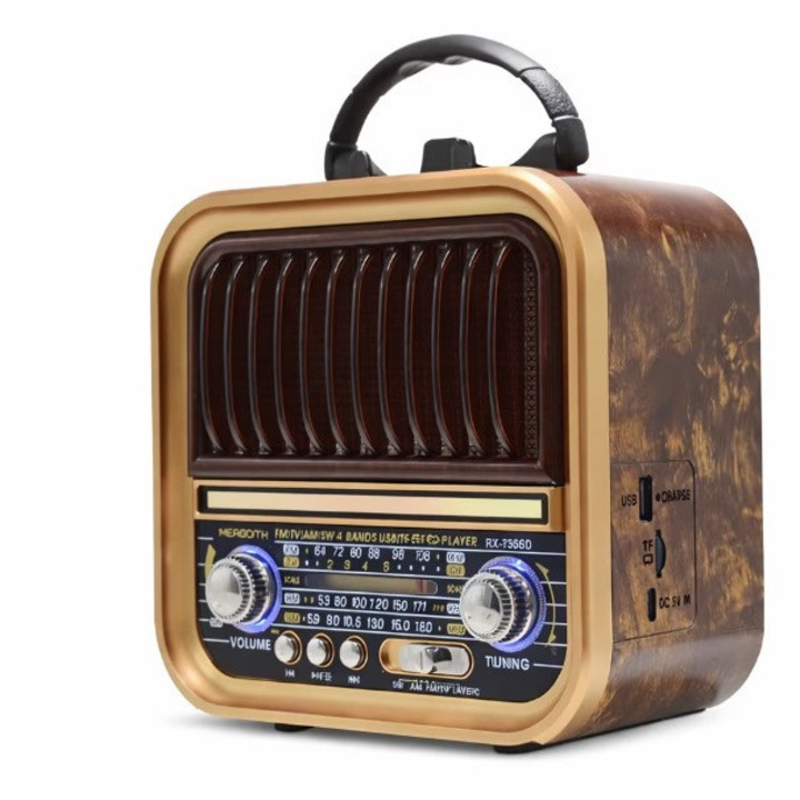 Radio portabil Kalade Bluetooth maron cu rama aurie