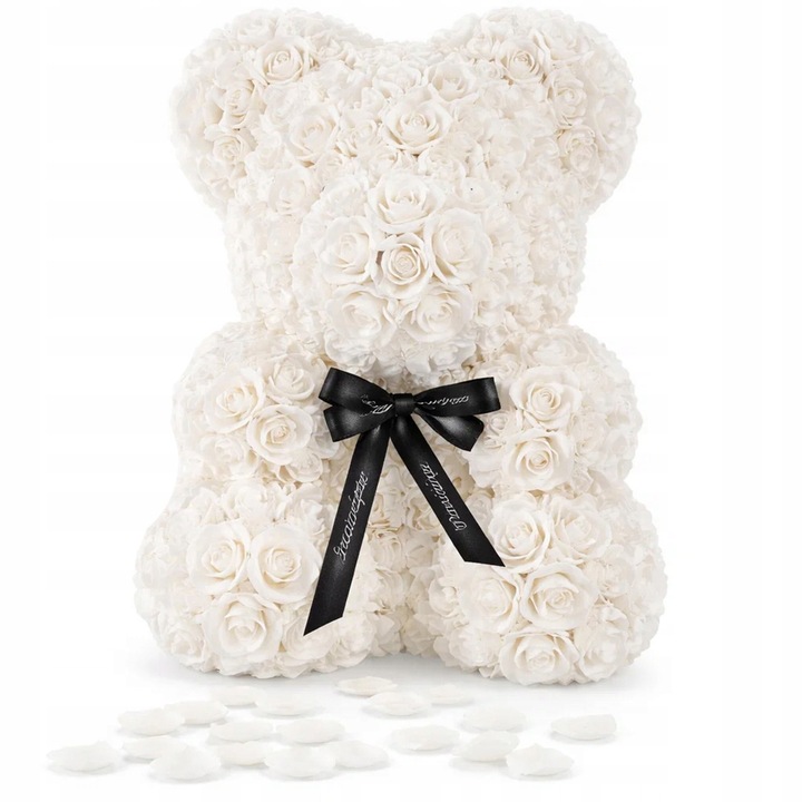 Мече от розови листенца, PrzydaSie.pl, 600 рози, бяло, 25см