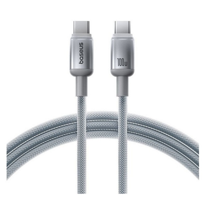 Baseus discolor adatkábel, type-c - type-c, 100w, gyorstöltő, 200cm, ezüst