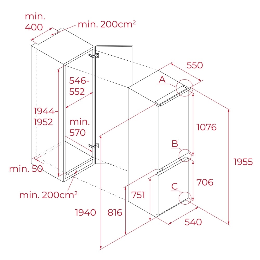 Combina frigorifica incorporabila Teka RBF 78385 FI WH, Total No