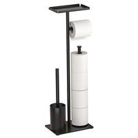 Suport 4 in 1 pentru hartia igienica cu perie de toaleta Simply Joy®, Design Modern, Multifunctional cu Cutie de Depozitare, spatiu pentru 4 role de hartie, perie WC, Otel inoxidabil, Negru