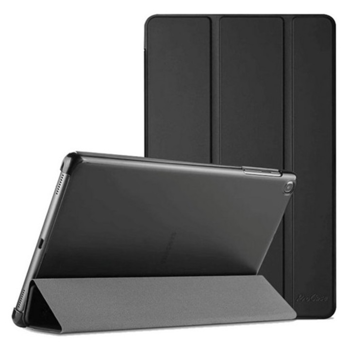 Designed for samsung tabletvédő álló, bőr hatású, flip, oldalra nyíló, trifold, asztali tartó, fekete, kompatibilis: Samsung Galaxy Tab A11 Plus WIFI, SM-X230, / Galaxy Tab A11 Plus LTE, SM-X236