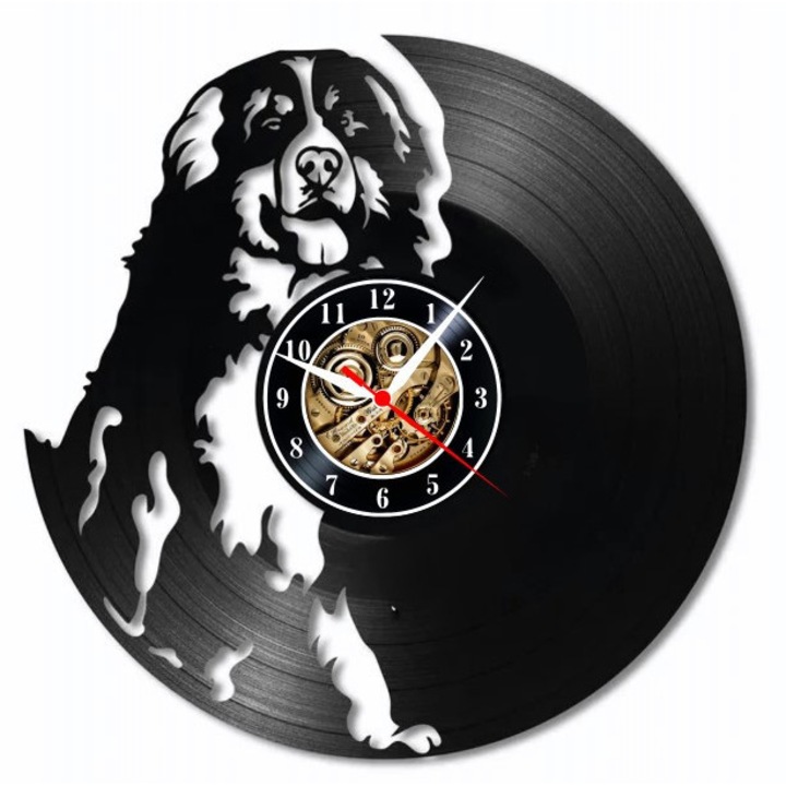 Ceas de perete decorativ "Bernese Mountain Dog - Loyal Companion", realizat din disc de vinil (Vinyl Record), design Pets & Animals