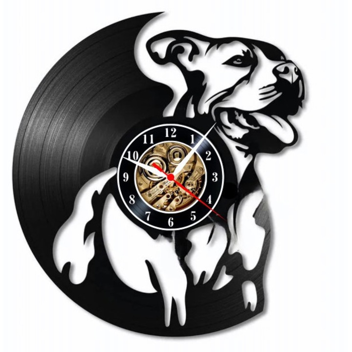 Dekoratív falióra "Amstaff Power & Loyalty", bakelit lemezből (Vinyl Record) készült, Háziállatok és Állatok design