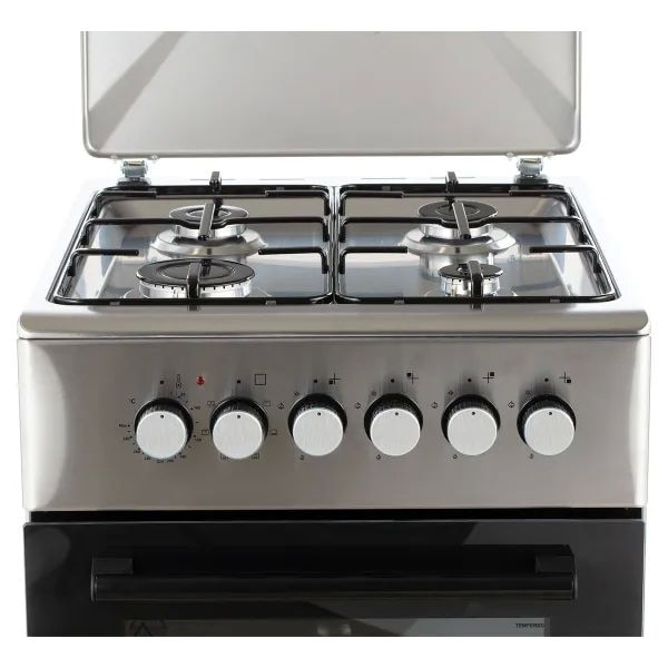 Aragaz cu cuptor electric, MPM MPM-56-KGM-06E, 1, 85 kW, 58 l, 4 arzatoare pe gaz, Inox-Negru