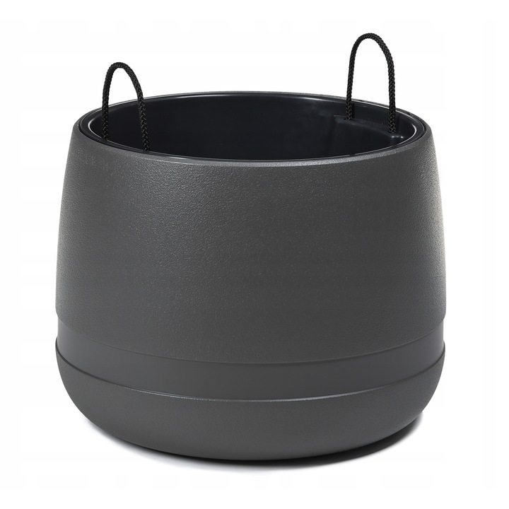 Ghiveci plastic KOMA, Lamela, antracit, 48x48x37,8cm, set cu inaltime 32,2cm