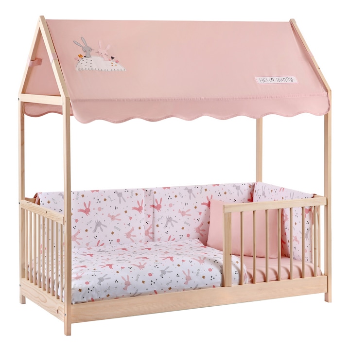 Montessori Gyerekágy, Purpley KUKKA, Játék- és Pihenőzóna, Tömör Természetes Fa Szerkezet, Védő Oldalak a Biztonságért, Montessori Oktatási Design, 70x140 cm, Kisgyermekeknek Alkalmas, Rózsaszín