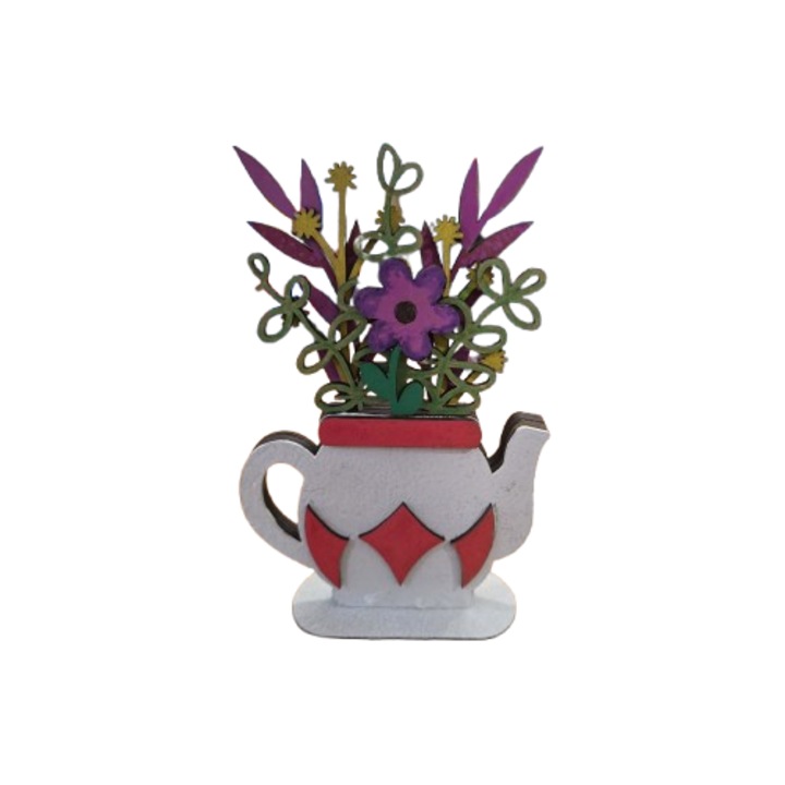 Set Creativ Casuta Culorilor, Ceainic cu Flori, lemn, primăvară, ușor