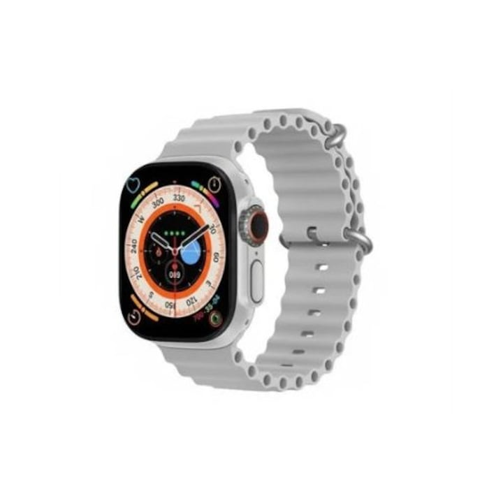 Смарт часовник HM19 Ultra 2, цветен тъчскрийн, мониторинг на активността и здравето, Bluetooth, безжично зареждане, 2 включени каишки сива и черна