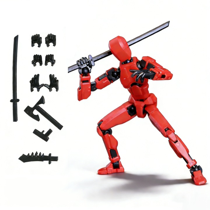 Jucarie robot articulata mobila, DUMMY 13, printata 3D, cu magneti, asamblare manuala, culoare rosie