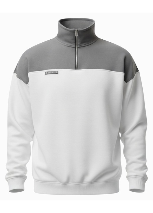 Bluza Celevri pentru barbati, bumbac premium, sport casual cu fermoar scurt si guler inalt, Gri