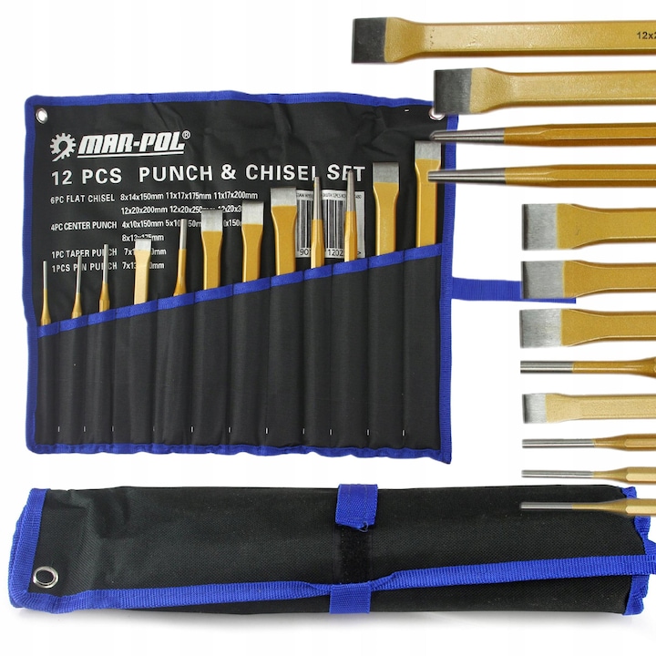 Set 12 unelte, Mar-Pol, dalti si taietoare, otel Cr-Mo, dimensiuni variate