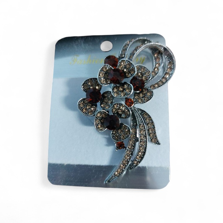 Hagyományos SHINY bross, sötétvörös, virágmintás, elegáns kiegészítő