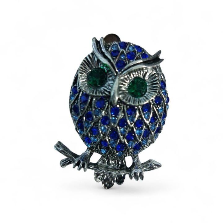 Kék bagoly bross cirkóniummal, SHINY