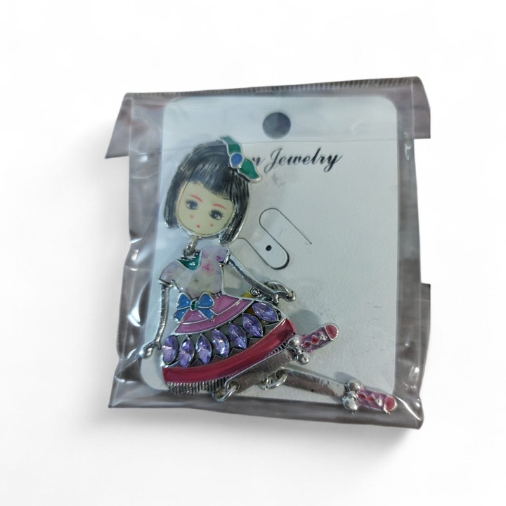 SHINY hagyományos bross, ezüstszínű, 80x30mm, többszínű design