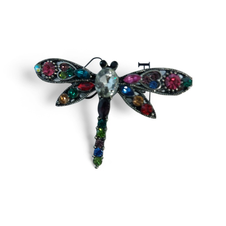 Brosă libelulă multicoloră, SHINY, strass, 5x8cm
